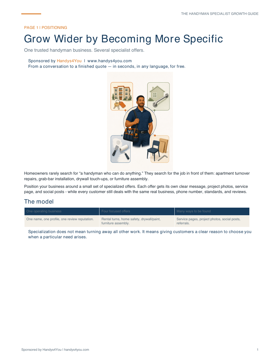 First page of the specialist growth guide